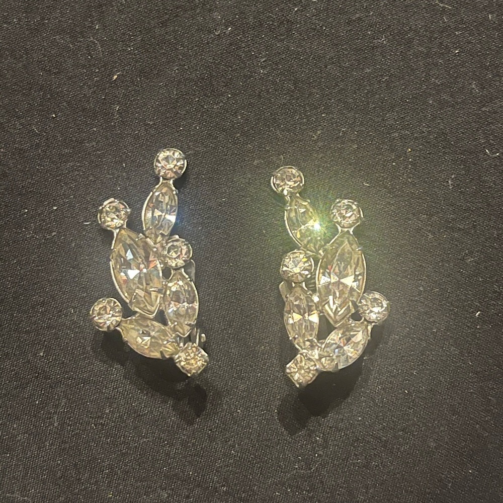 Vintage Albert Weiss Silver Crystal Cluster Clip Earrings